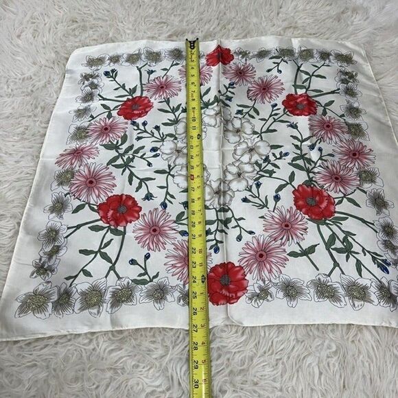 Bohemian Floral White Silk Like Satin large Square Scarf Women Shawl Head wrap - Picture 8 of 10